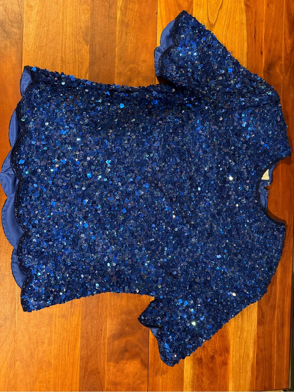 Vintage Sparkling Navy Blue Short Sleeve Top